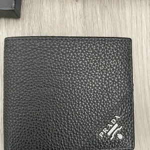 Prada Black Textured Leather Card Holder Wallet Men Black with Box